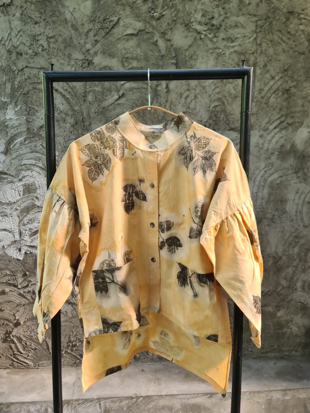 Earthen Symphony Ecoprint Blouse with Shell Buttons