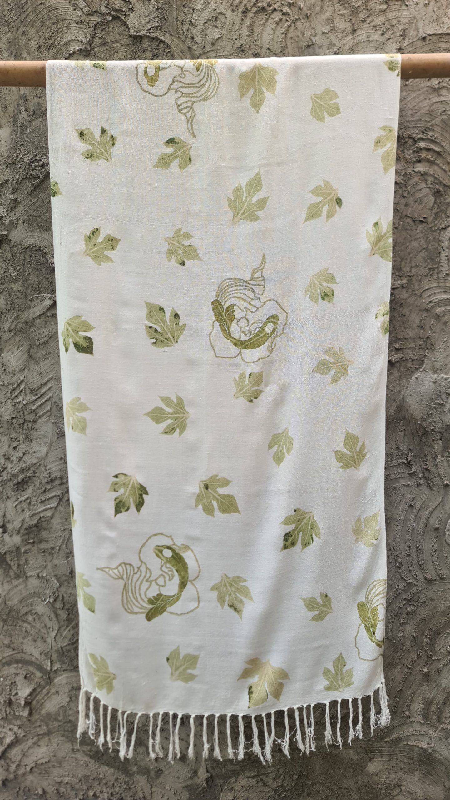 Verdant Aura Ecoprint Bamboo Pashmina